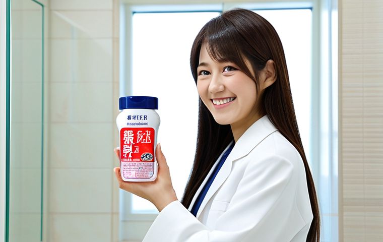 **

"A Japanese woman in her late 20s, smiling confidently, holding a bottle of "Mohatsu Seicho Sokushinzai" (hair growth stimulant) in a bright, clean bathroom setting. She has healthy, shiny hair. Focus on the product label detail. Fully clothed, modest attire, safe for work, professional product shot, perfect anatomy, natural proportions, appropriate content, family-friendly."

**