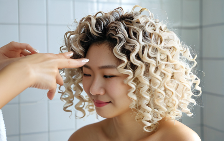 곱슬머리 전용 헤어크림 추천 - The "Before" Scenario - Humid Day Frustration**
A close-up, photorealistic portrait of a young Japan...