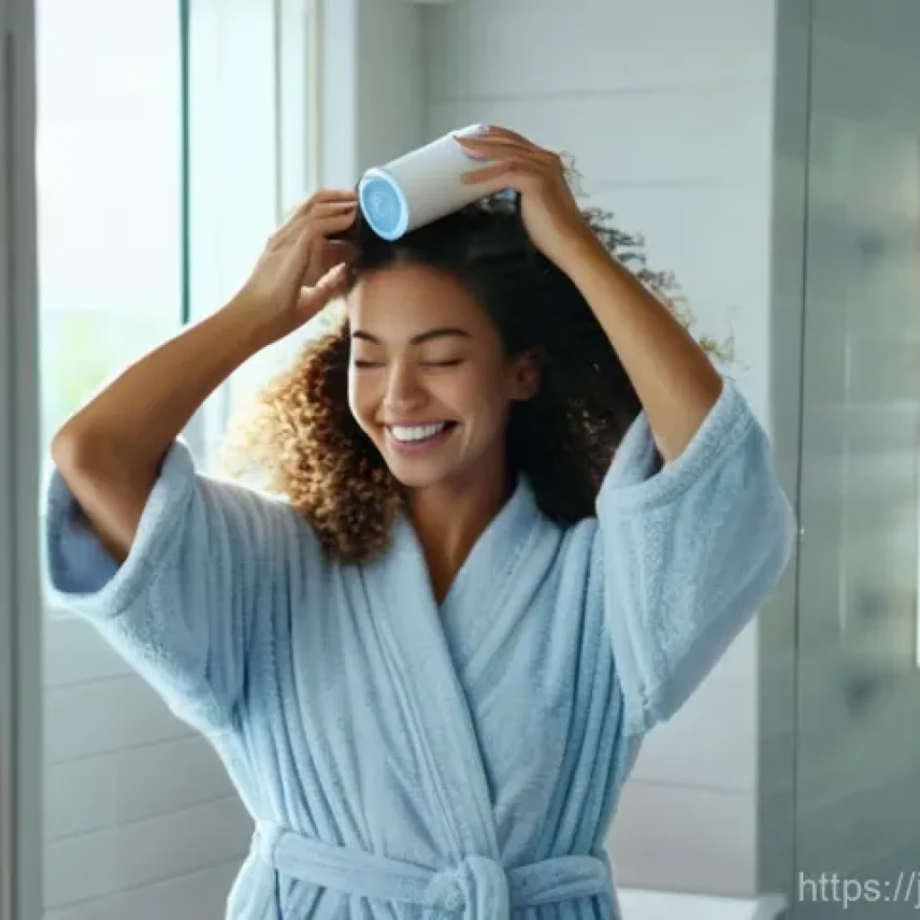 드라이 샴푸의 올바른 사용법 - A beautiful young woman in her late 20s, with a bright, confident, and slightly playful expression, ...