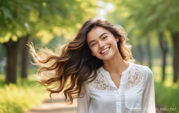 실리콘 프리 트리트먼트 추천 - A vibrant, happy young woman with beautifully voluminous and naturally flowing hair that radiates he...