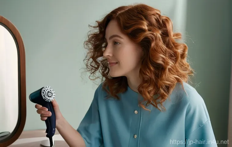 손상모 관리용 세라믹 고데기 추천 - **A stylish woman, late 20s, with a thoughtful yet confident expression, stands in front of a well-o...