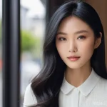 블랙헤어를 위한 스타일링 팁 - **Prompt 1: Effortless Black Hair with Layers and Soft Movement**
    A graceful young Japanese woma...