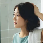 헤어 컬링 지속력 높은 제품 추천 - **Prompt for Pre-styling Hair Care:**
    "A candid, well-lit photograph of a young Japanese woman i...